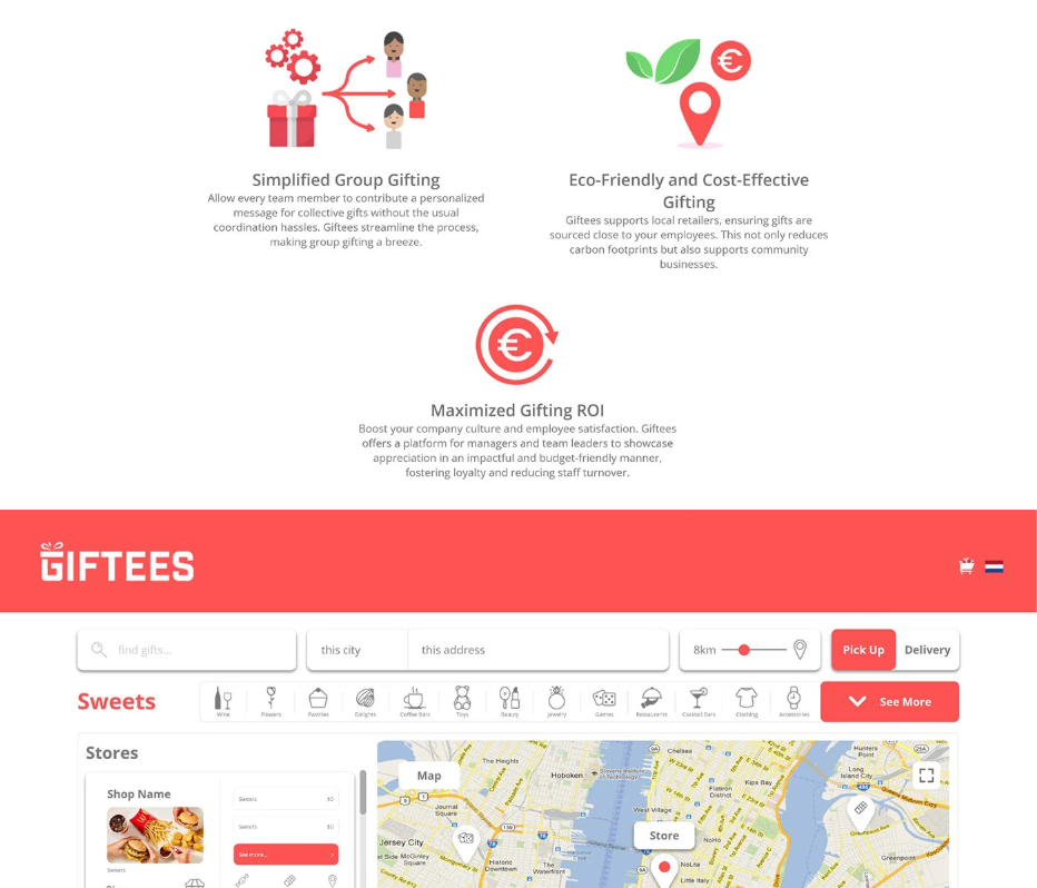 About and shopping sections